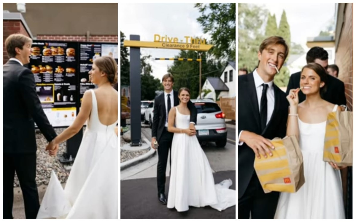 Novios pasan por comida antes de llegar a su fiesta (Captura)