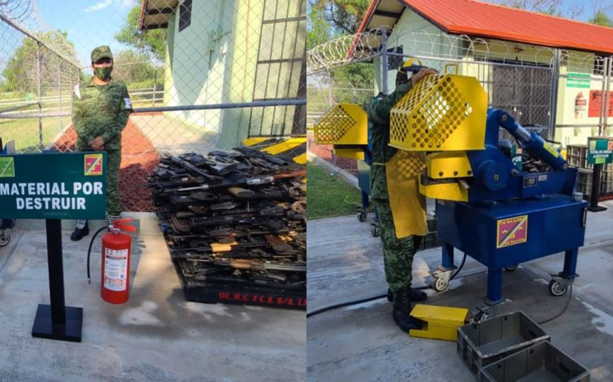 Destruyen armas decomisadas en Tamaulipas. (Cortesía)
