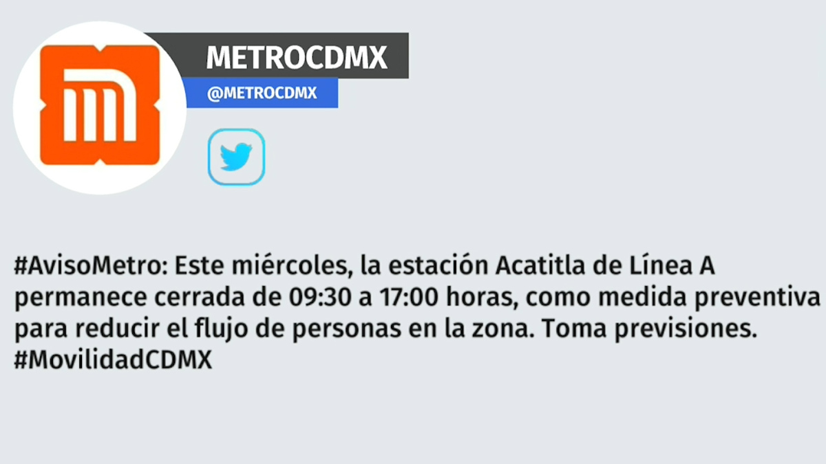 Este miércoles, estación Acatitla de línea A permanece cerrada para reducir flujo