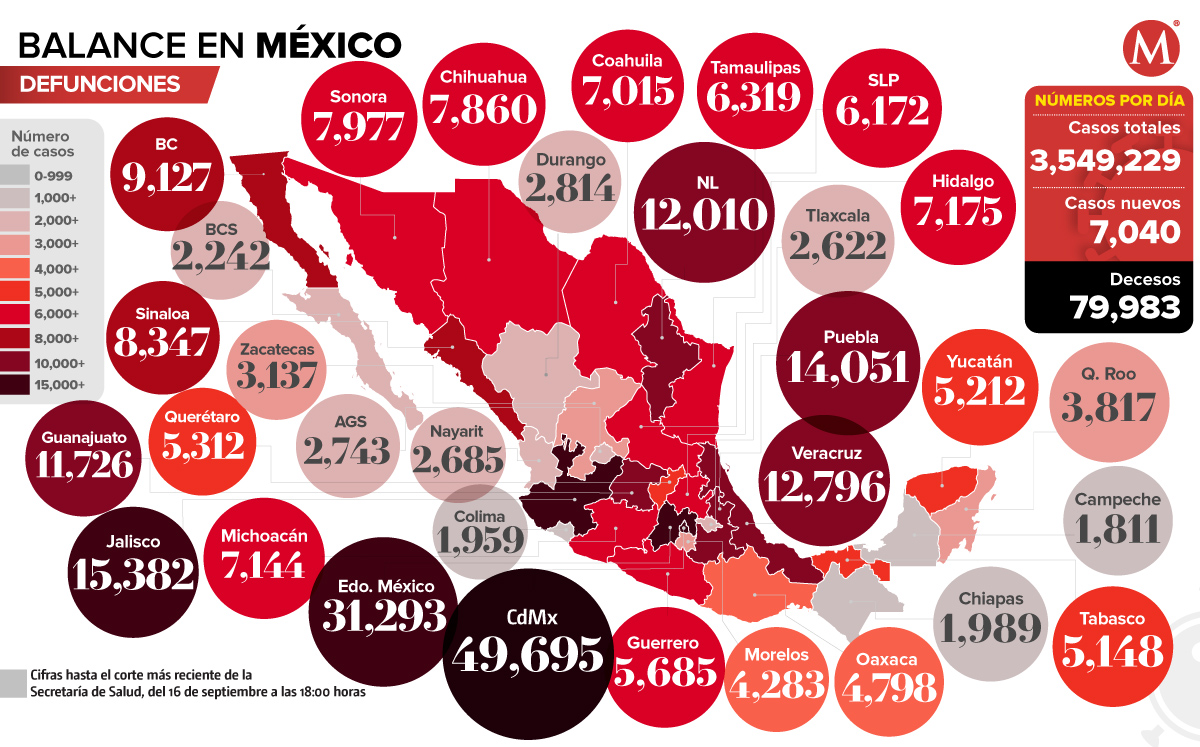 Mapa de coronavirus en México del 16 de septiembre de 2021. (Notivox Digital).