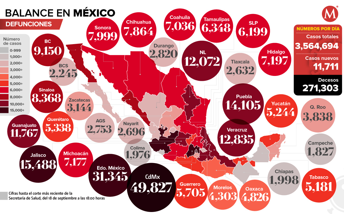 Mapa de coronavirus en México del 18 de septiembre de 2021. (Notivox Digital).