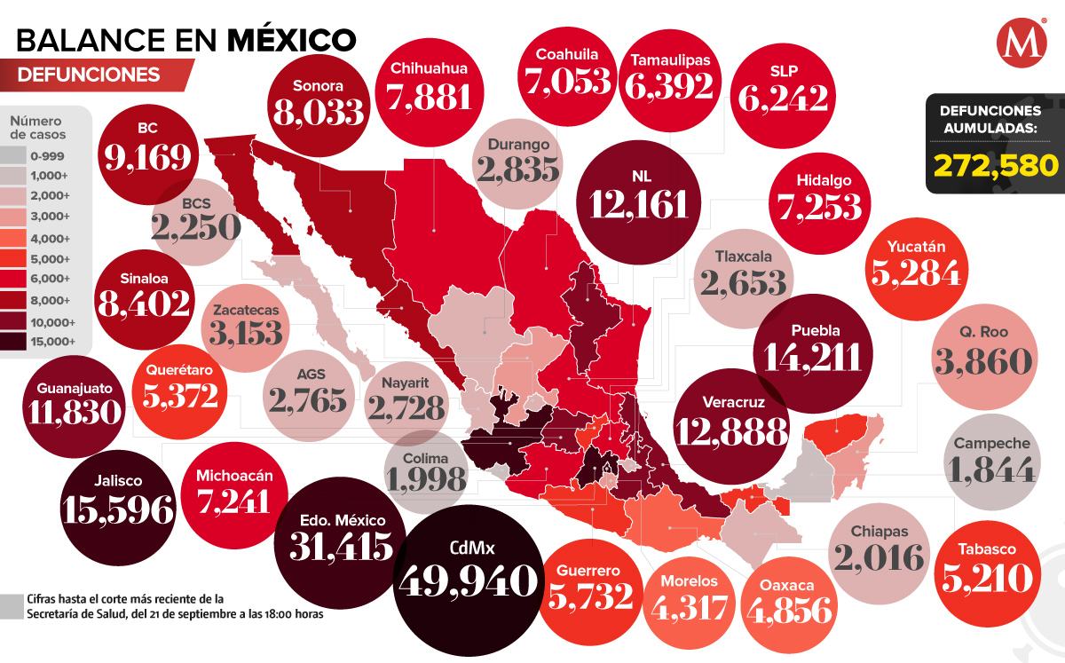 Mapa de coronavirus en México del 21 de septiembre de 2021. (Notivox Digital).