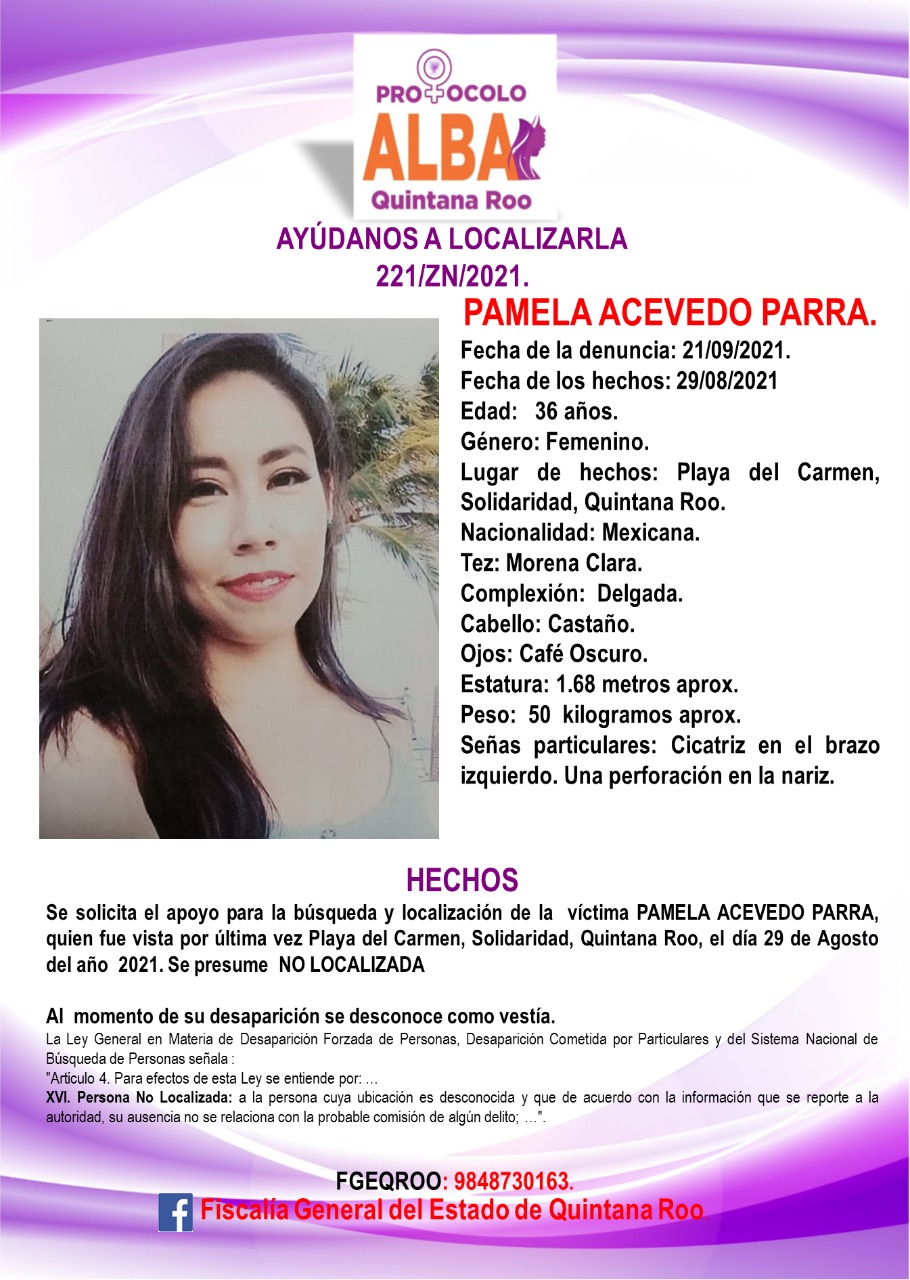 Se activó el Alba tras la desaparición de Pamela Acevedo Parra, de 36 años. (Redacción)