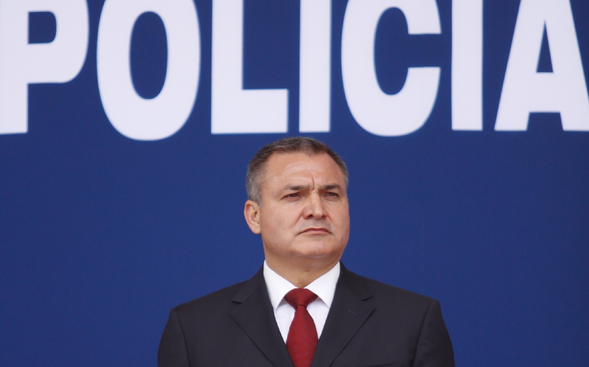 Genaro García Luna, ex secretario de Seguridad Pública, en una ceremonia de reconocimientos al valor. (Cuartoscuro)
