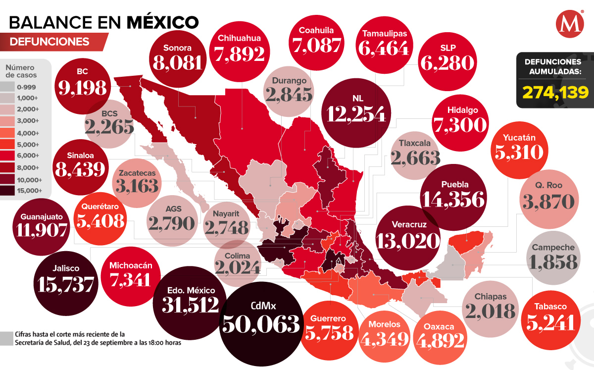 Mapa de coronavirus en México del 23 de septiembre de 2021. (Notivox Digital).