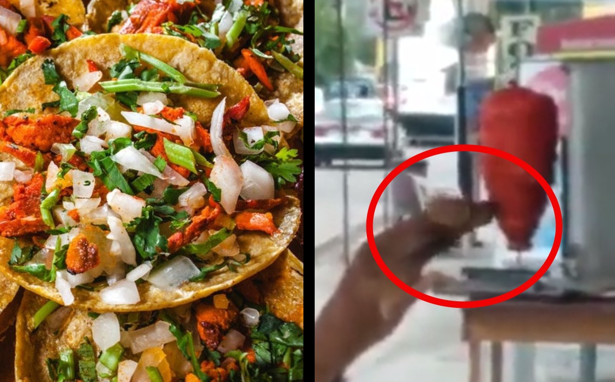 Caso viral preocupa; captan a perrito mordiendo trompo de pastor. (Especial)