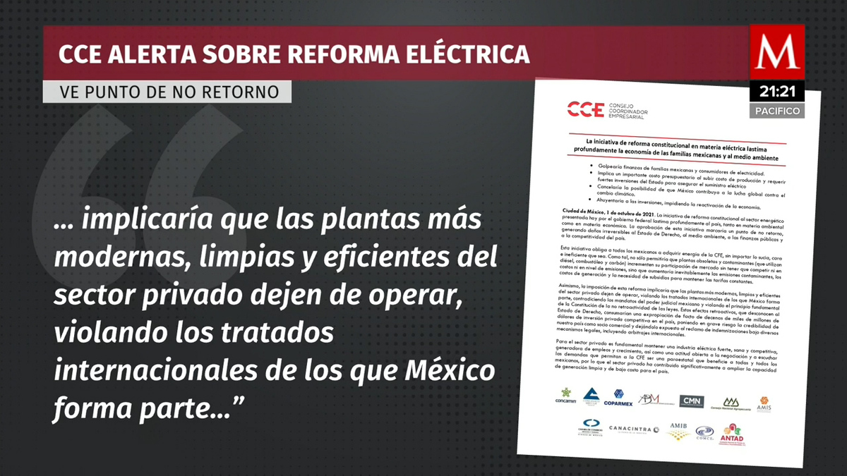 CCE alerta sobre reforma eléctrica
