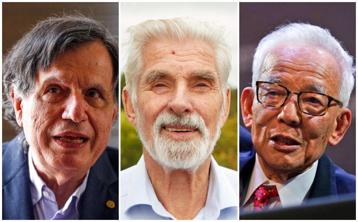Giorgio Parisi, Klaus Hasselmann y Syukuro Manabe, ganadores del premio Nobel de Física 2021. (AP)