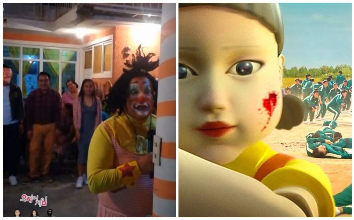 Payaso hace rutina de El juego del calamar (Captura)