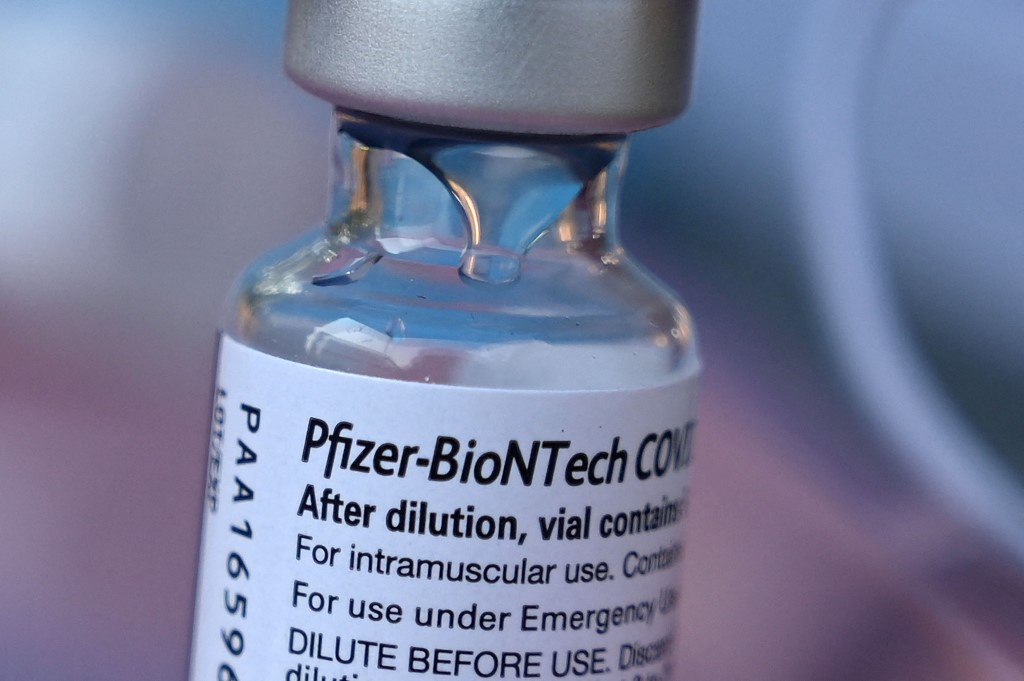 Frasco de la vacuna contra covid-19 de Pfizer-BioNTech. (AFP)
