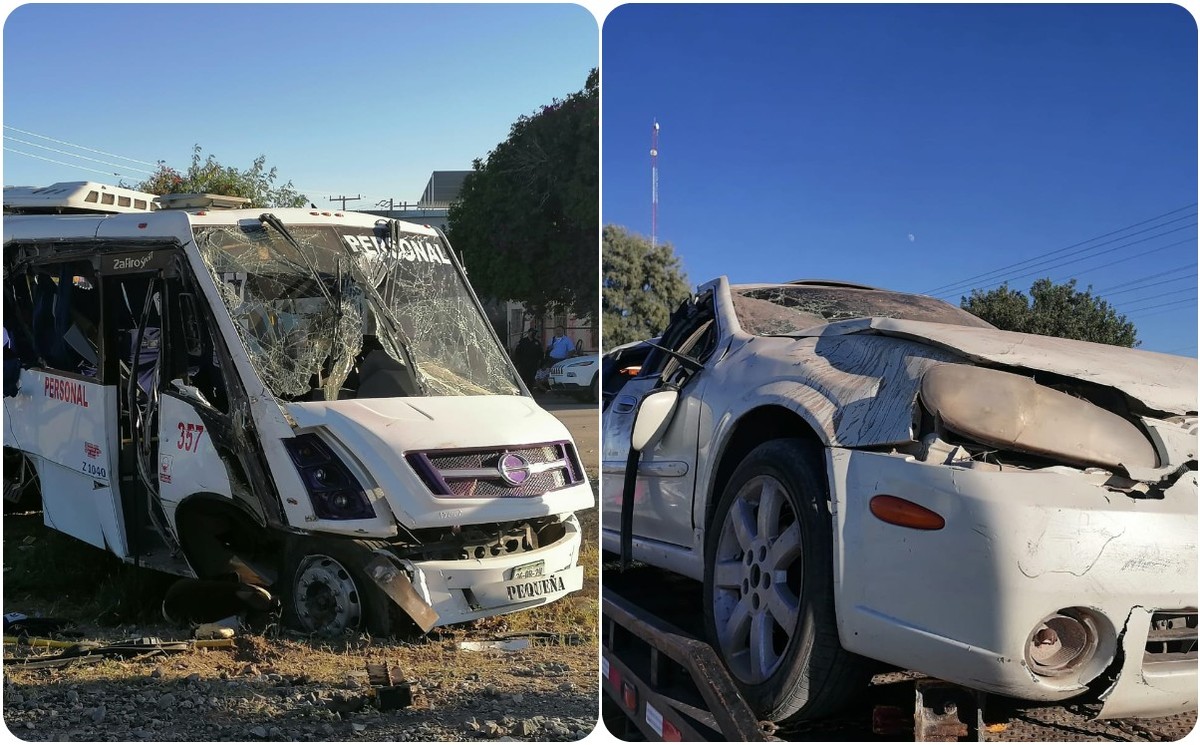 Un camión de personal fue embestido por la máquina del tren. (Milenio Digital)
