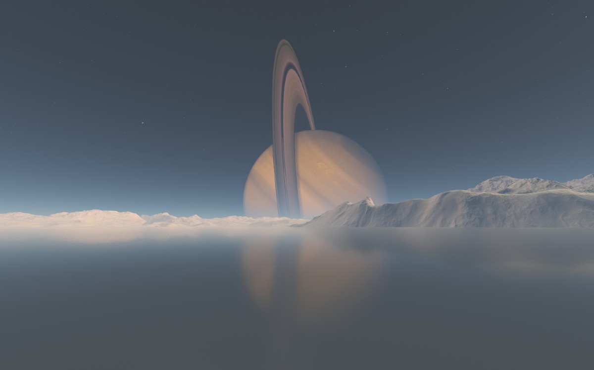 Las montañas y el mar en Titán, vista desde Saturno (Shutterstock).