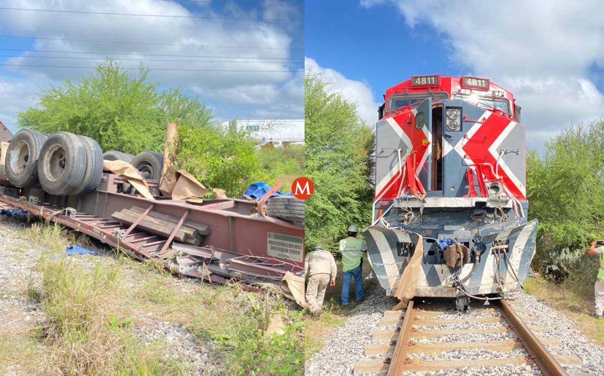 Choque de tráiler contra tren en carretera Victoria-Monterrey