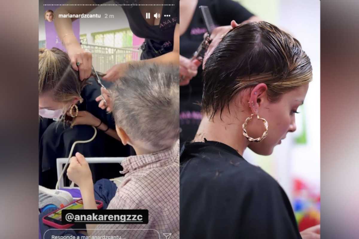 Mariana Rodríguez se corta cabello para apoyar niño con cáncer. Foto: Especial.