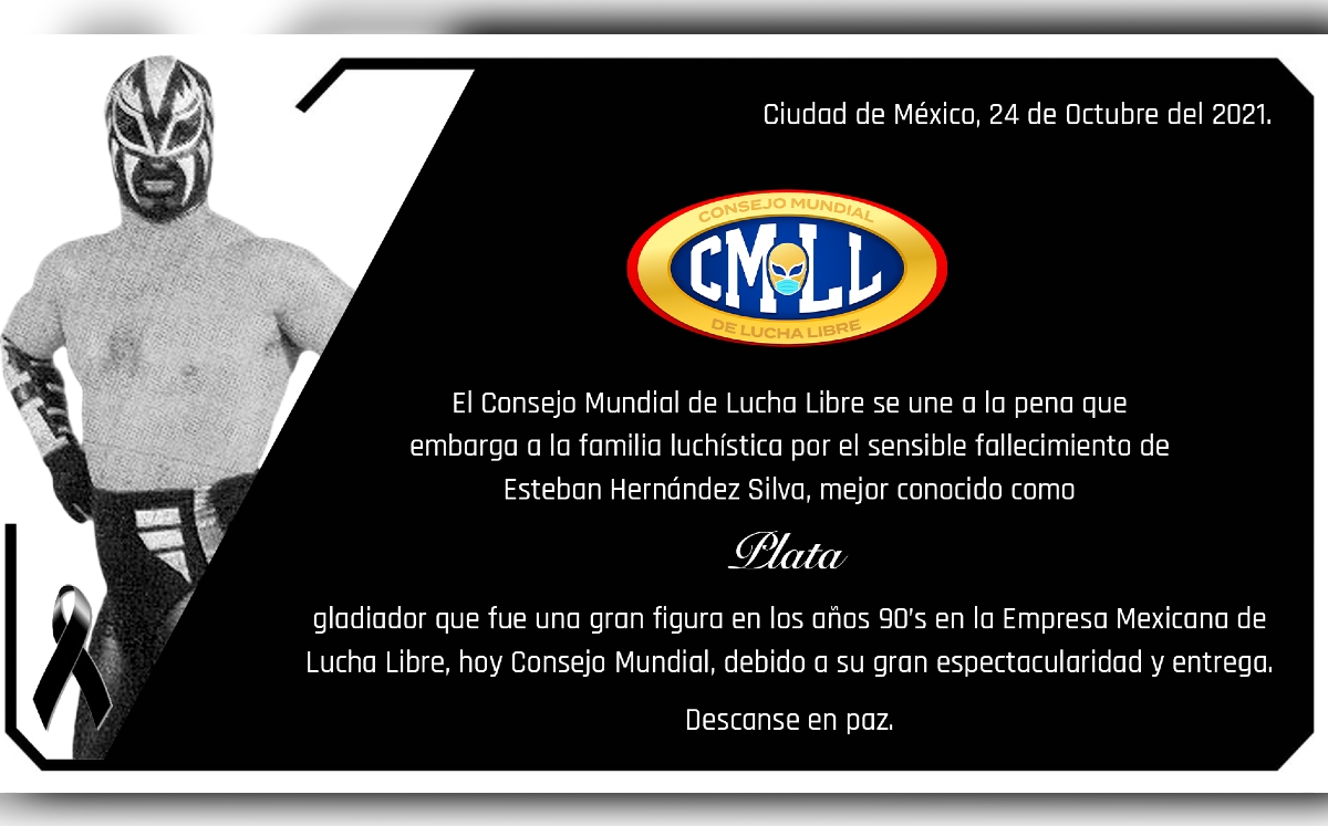 Murió Esteban Hernández 'Plata', ex luchador del CMLL (Twitter @CMLL_OFICIAL)