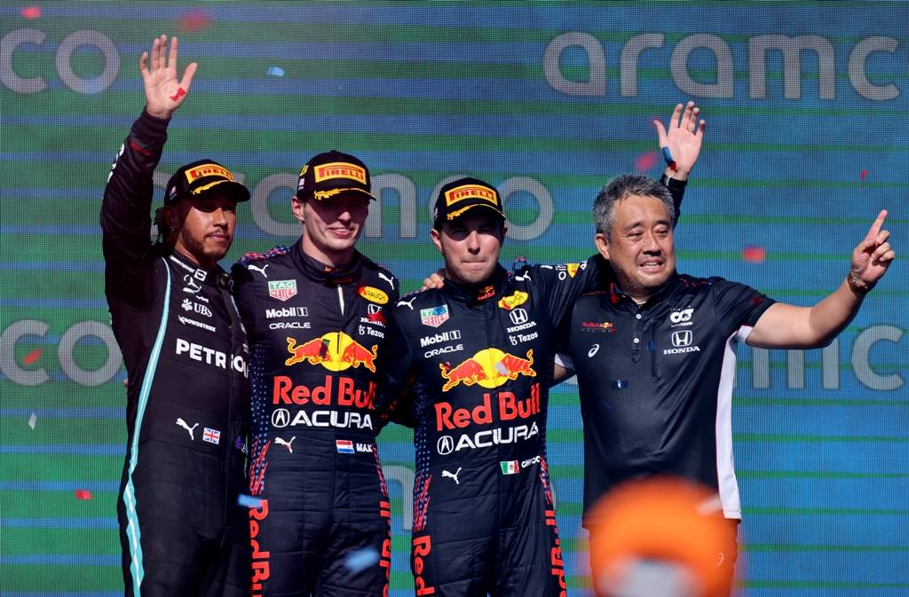 Hamilton, Verstappen y Pérez en el GP de Estados Unidos (Reuters)