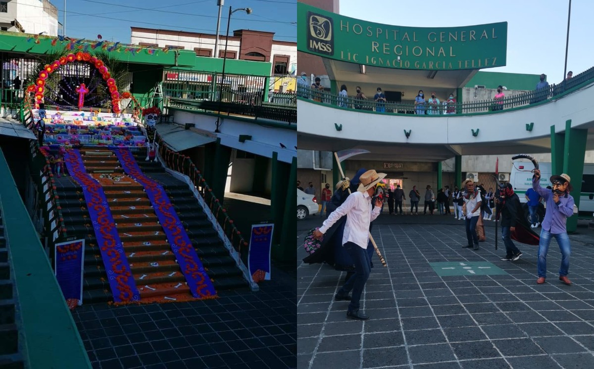Altar de Día de Muertos y Xantolo en IMSS de Ciudad Madero. (Especial)