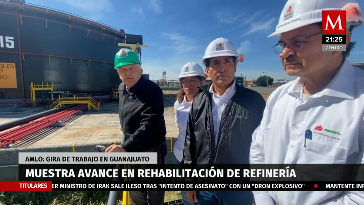 AMLO presume avance en rehabilitación de refinería de Salamanca