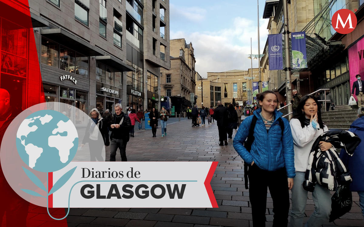 Las calles de Glasgow, con gente sin cubrebocas en las calles tras pasar la pandemia. (Pedro Gamboa / Ilustración)