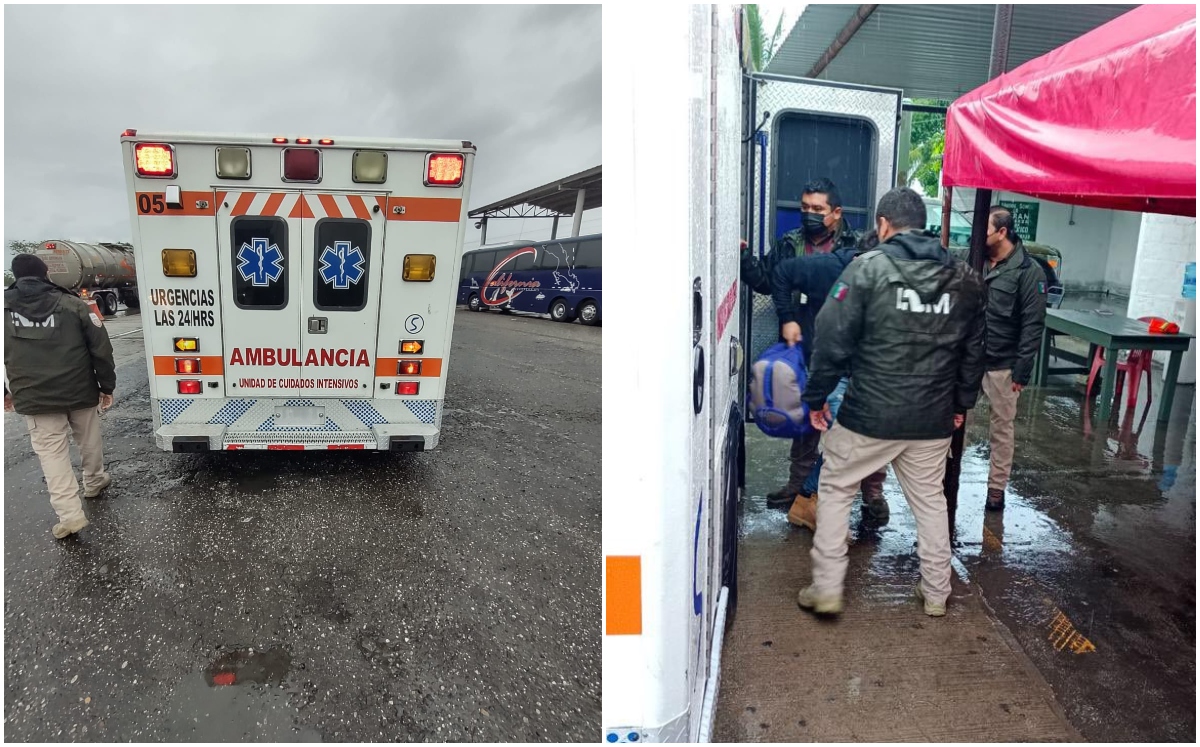 Guardia Nacional y el INM rescatan a migrantes que viajan en ambulancia ilegal | Twitter @INAMI_mx