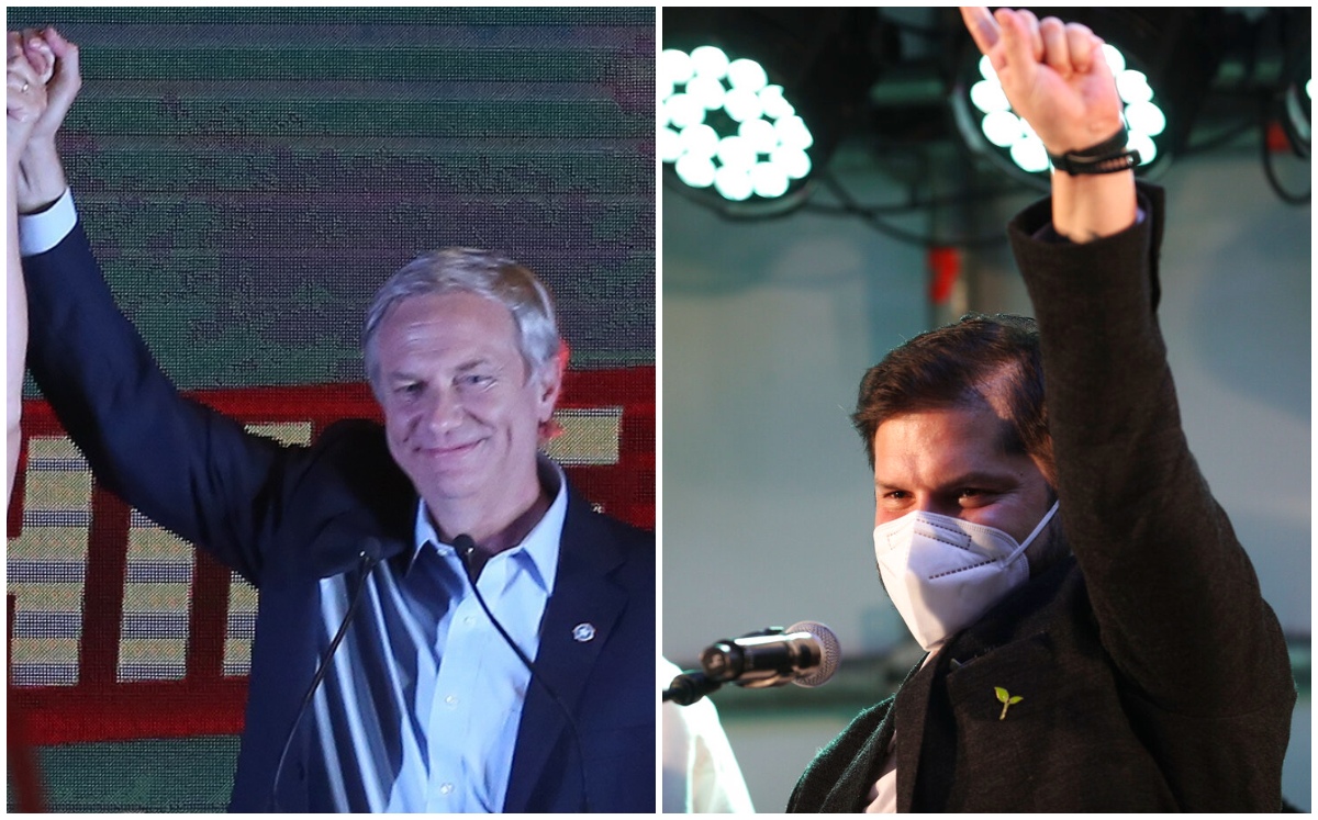 José Antonio Kast (izq.) y Gabriel Boric (der.) serán quienes compitan en la segunda vuelta presidencial en Chile. (EFE / AP)