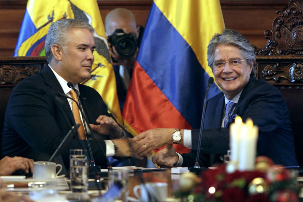 El presidente de Colombia, Iván Duque, en reunión con su homólogo de Ecuador, Guillermo Lasso. (AFP)
