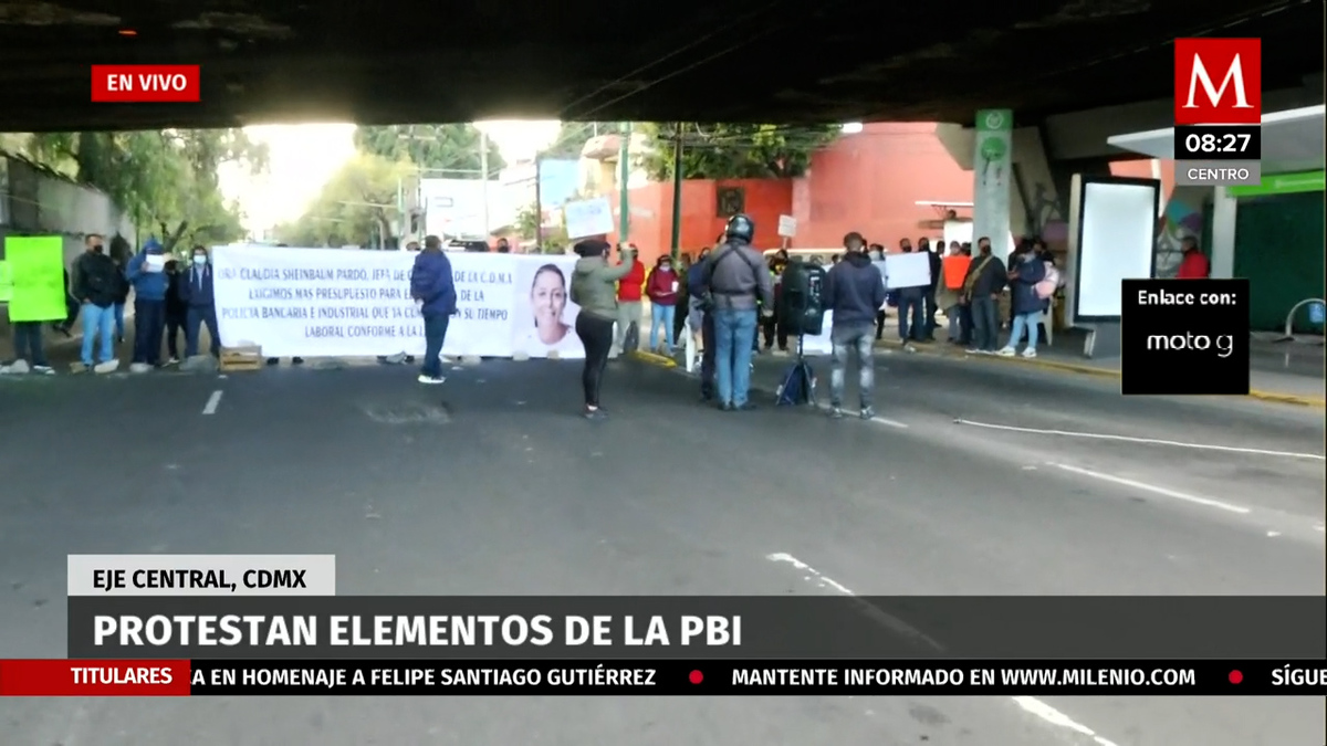 Protestan elementos de la PBI en eje central de la CdMx
