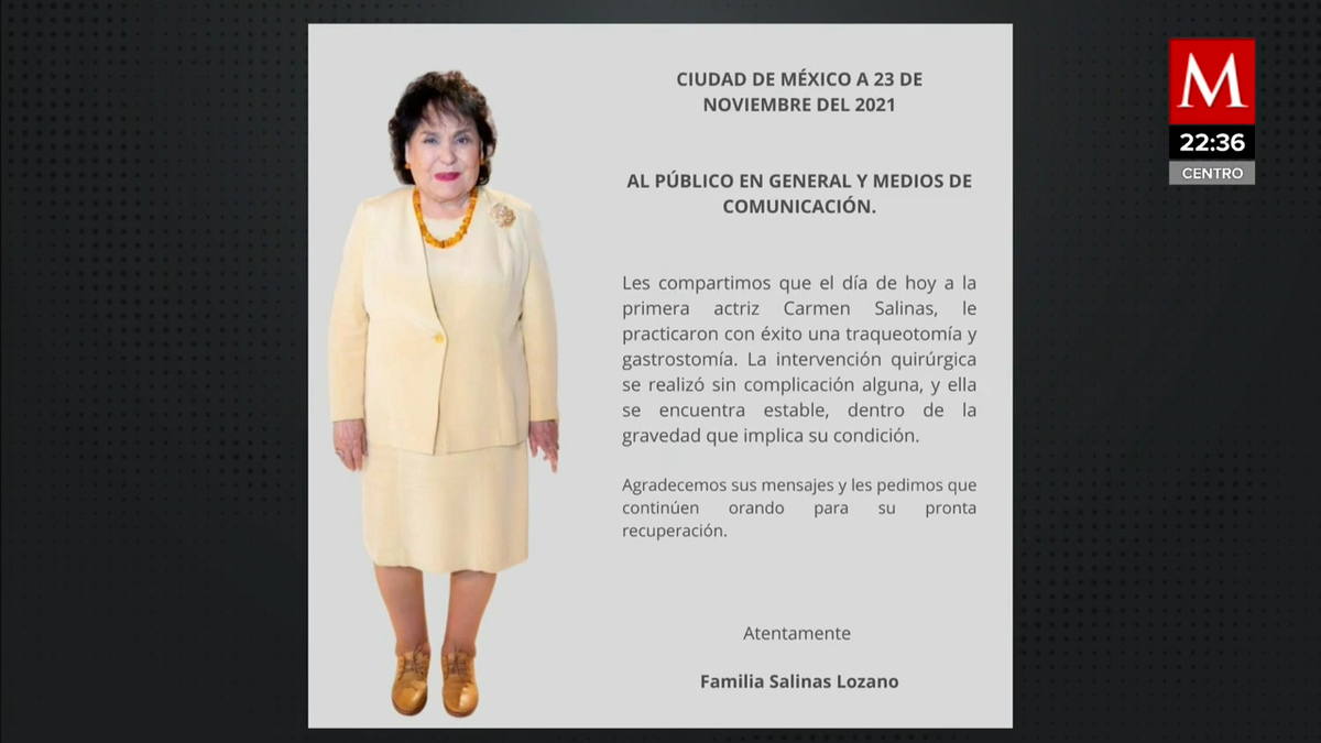 Carmen Salinas sale con éxito de traqueotomía y gastrostomía: familia