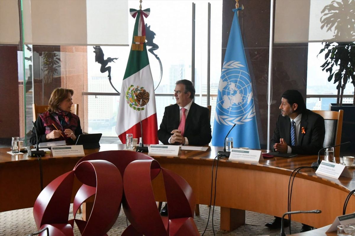 El canciller Marcelo Ebrard en la reunión con el comité contra la desaparición forzada. (Cuartoscuro)