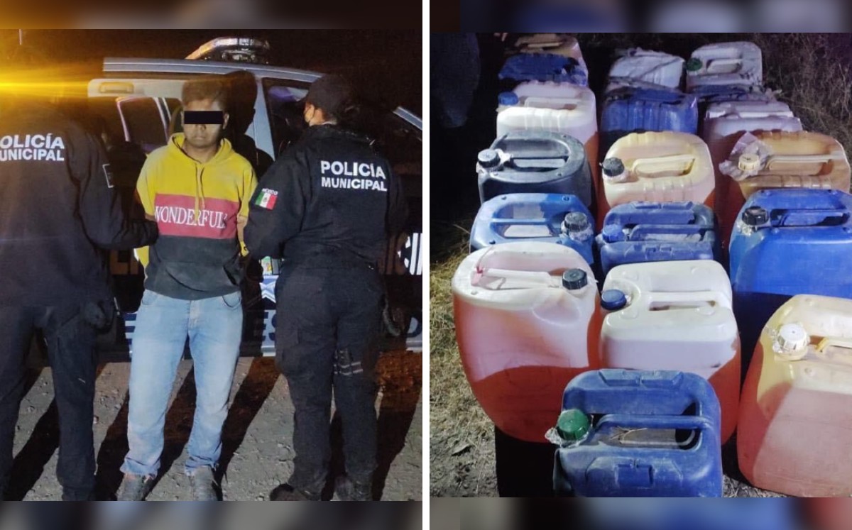 El hombre y los bidones fueron asegurados por la policía. (Especial)