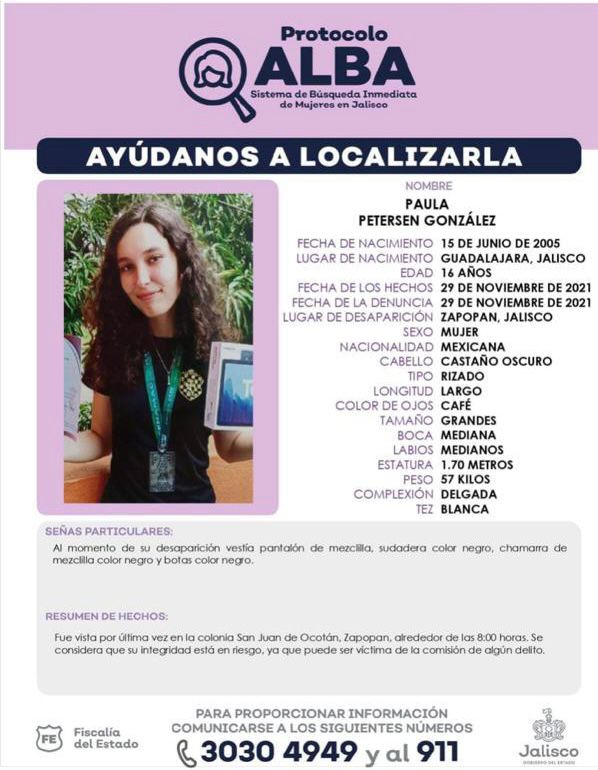 Joven desparecida en Zapopan, Jalisco.
