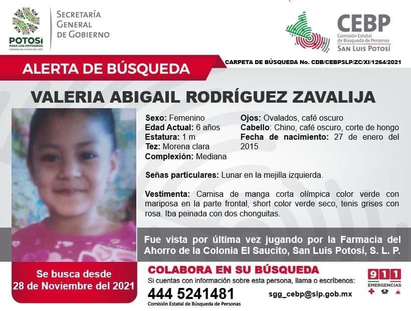 Valeria Abigail Rodríguez Zavalija desaparecida en San Luis Potosí