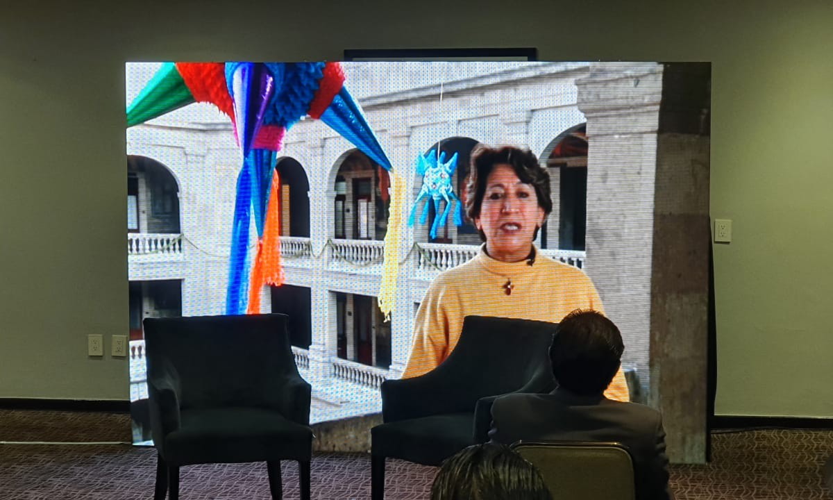 Delfina Gómez, secretaria de Educación Pública, participó con un video en el Congreso Internacional de Innovación Educativa. (Twitter @TICMAS_EDU)