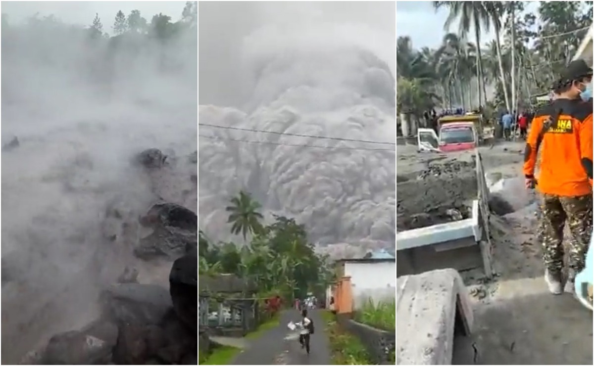 El volcán Semeru tuvo su erupción ayer. | Capturas videos redes sociales