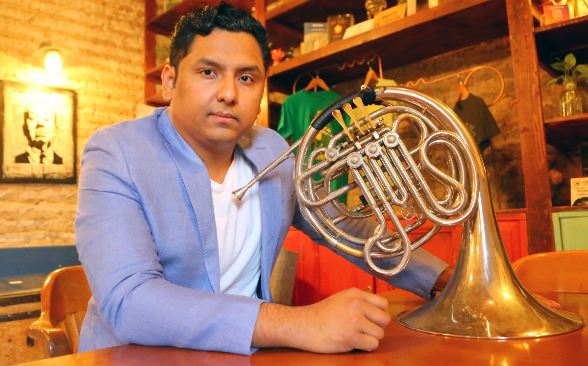 Juan Antonio Caltzontzin Chan, corno principal de la Camerata de Coahuila. (Martín Piña Reta)