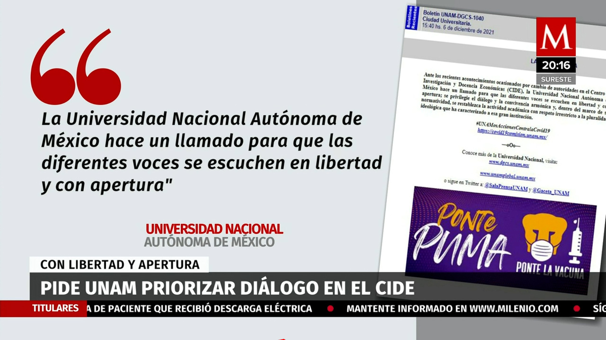 UNAM llama a restablecer actividad académica en el CIDE