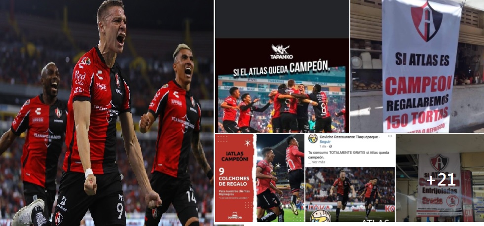 Negocios han ofrecidos regalos y promociones en caso de que Atlas quede campeón. (Especial)