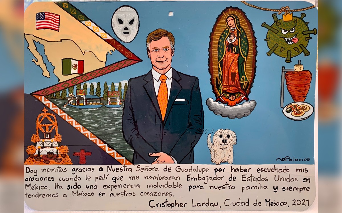 El ex voto lo muestra a él junto a la imagen de la Virgen de Guadalupe. | Twitter
