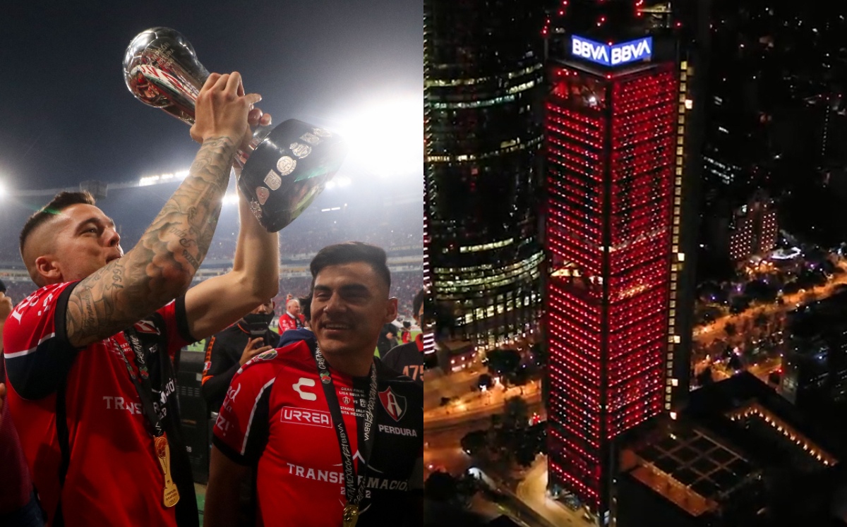 Torre BBVA se ilumina con los colores del Atlas tras ser campeón de la Liga MX (Imago7 / Twitter @BBVA_Mex)