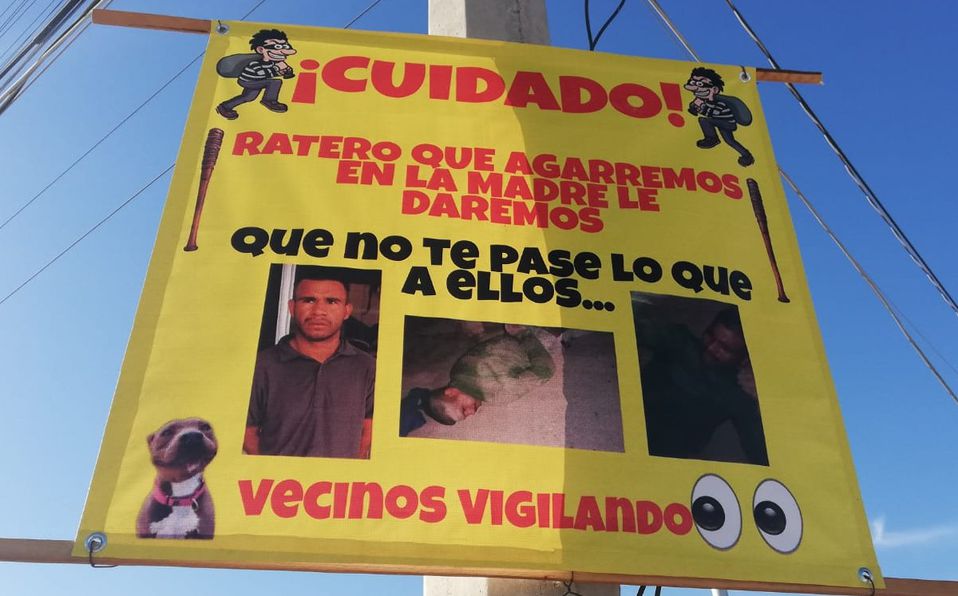Vecinos colgaron lonas en diferentes esquinas para mandar mensaje a ladrones de fraccionamiento.| Notivox Digital