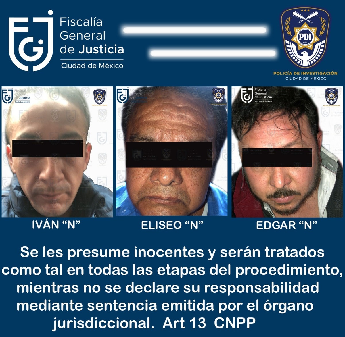 Edgar ‘N’, Iván ‘N’ y Eliseo ‘N’ fueron detenidos después de cobrar al dueño de un restaurante de la colonia Guerrero. (Especial)