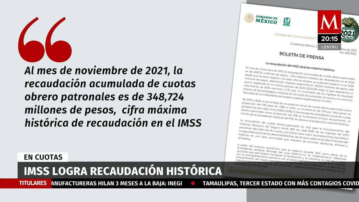 IMSS recauda máximo histórico en cuotas; supera los 348 mil mdp