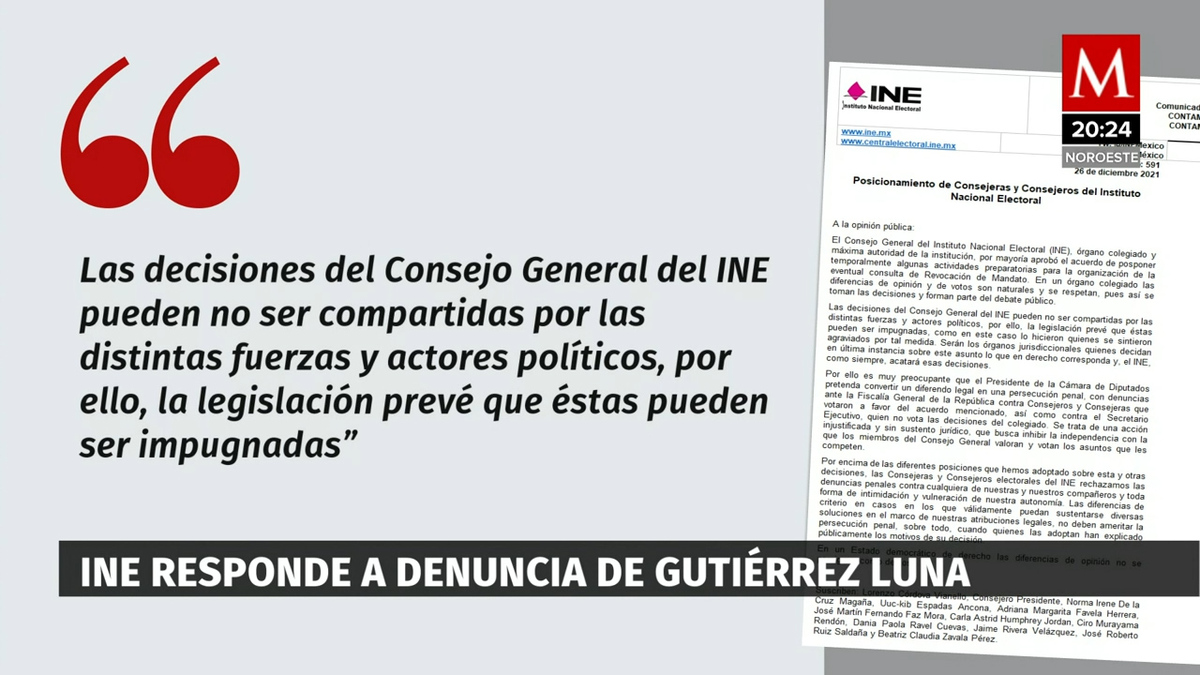 INE responde a denuncia de Gutiérrez Luna