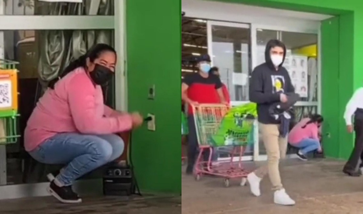 La familia preparó la cena de Año Nuevo afuera de un supermercado. (Epecial)
