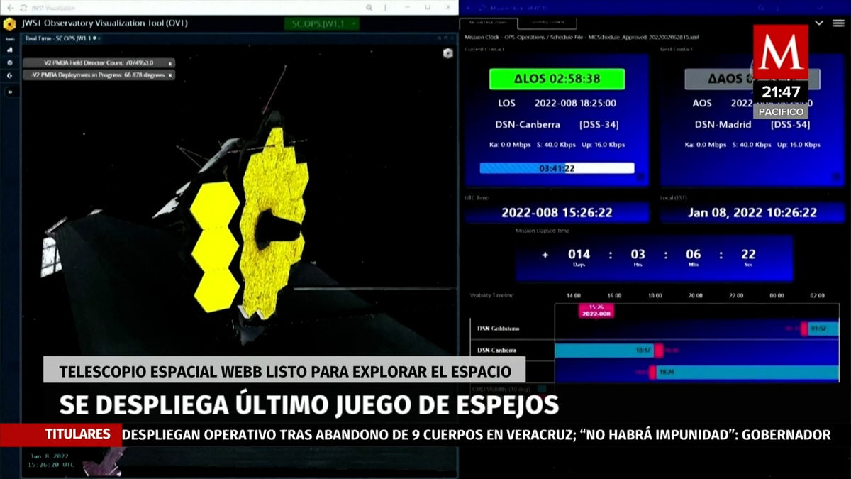 NASA termina con éxito desdoblamiento total del telescopio James Webb
