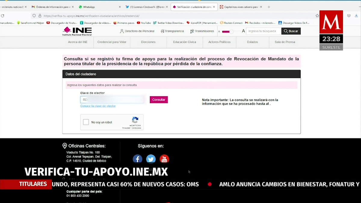 INE pone módulo virtual para verificar apoyo a Revocación de Mandato
