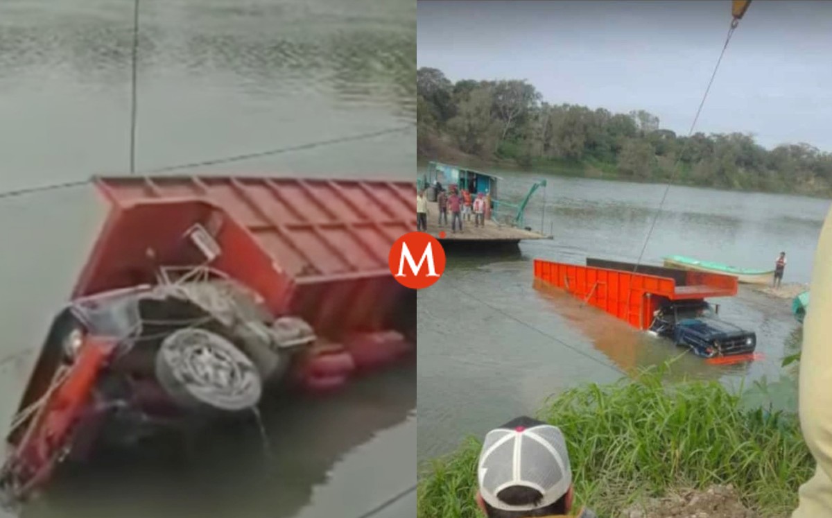 Rescatan camión cañero que cayó al Río Pánuco