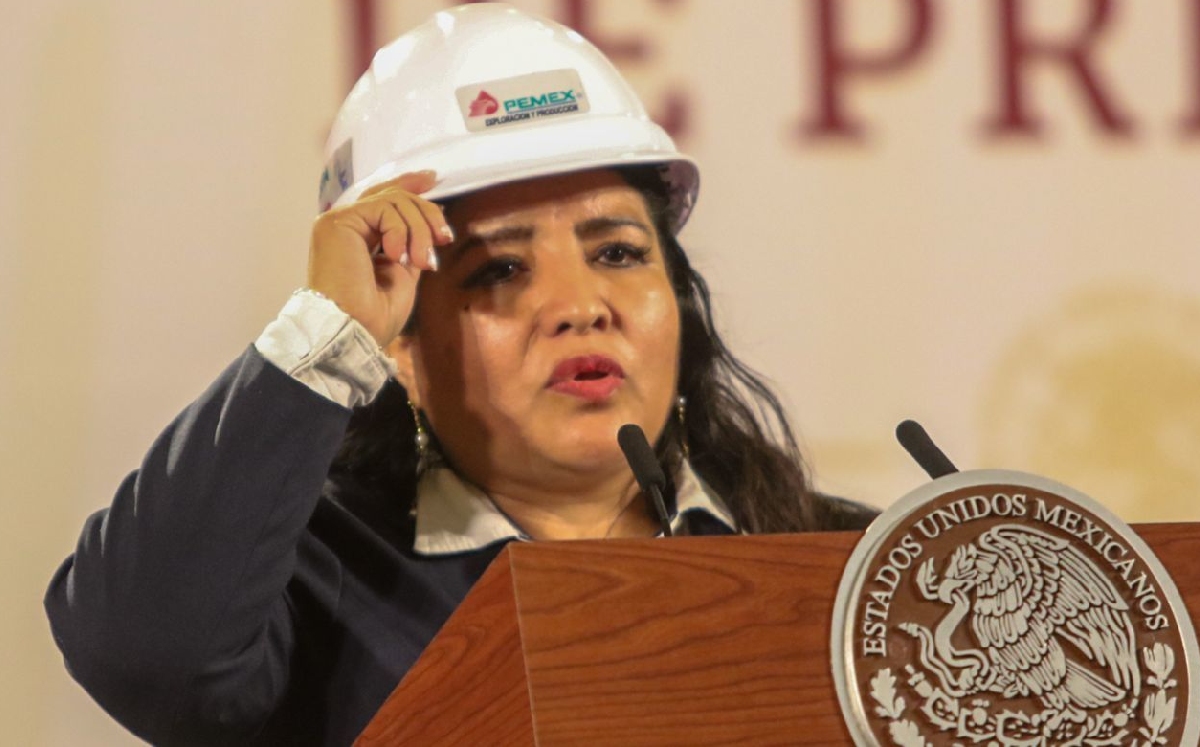 La candidata a la dirigencia del sindicato de Pemex, Esbayde Villaverde Acevedo, durante la conferencia. | Cuartoscuro