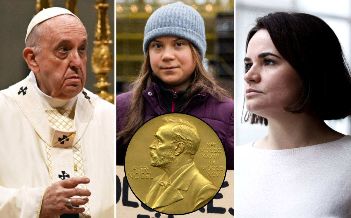 Mientras que la nominación de Greta Thunberg y el Papa Francisco al Premio Nobel de la Paz, el de Tijanovskaya es nuevo. (AFP / Ilustración)
