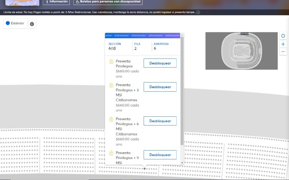 Venta de boletos en Ticketmaster